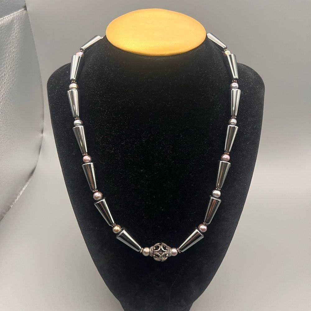 Donna Dressler Vintage Hematite & Pearl Statement Necklace - Picture 2 of 6